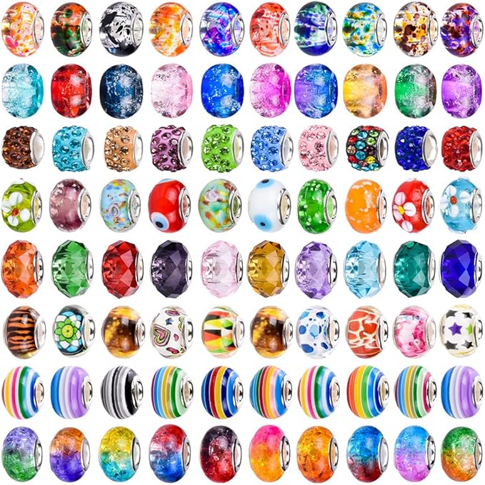 120 Pieces Assorted European Craft Beads Large Hole Lampwork Spacer Beads by AIPRIDY