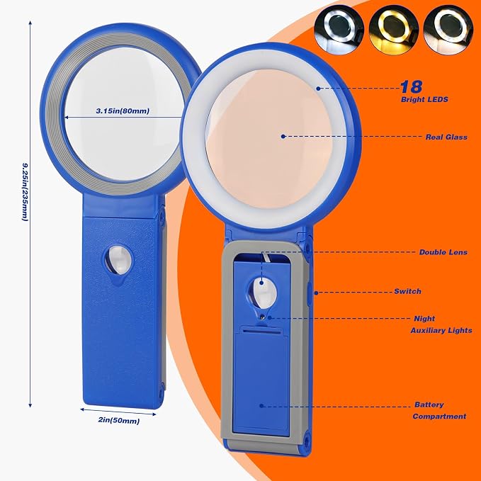 Magnifying Glass with Light and Stand, Foldable Handheld Magnifying Glass 18 - Image 4