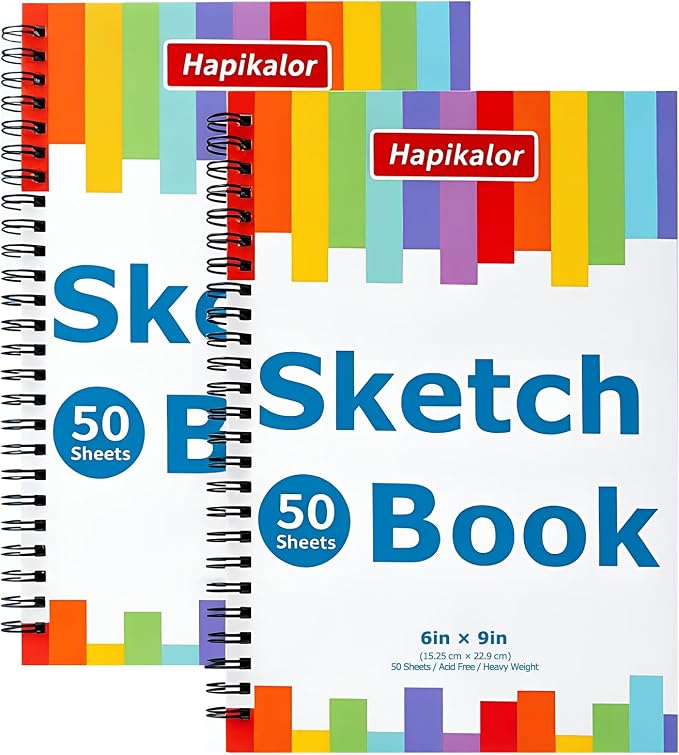 6" x 9" Sketch Book, Spiral Bound Sketch Pad, 50 Sheets 68lb/100gsm Acid-Free by Hapikalor