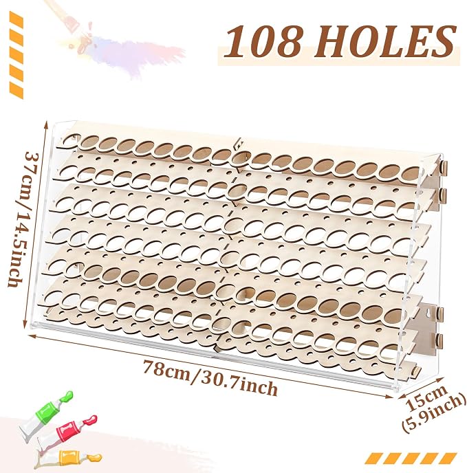 Colingmill Wooden Paint Organizer Storage Rack, 108 Holes Miniature Model Paint - Image 2