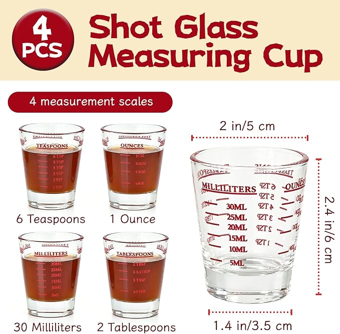 4 Pack Shot Glass Measuring Cup, Espresso Shot Glasses Liquid Heavy, Thick Base - Image 2
