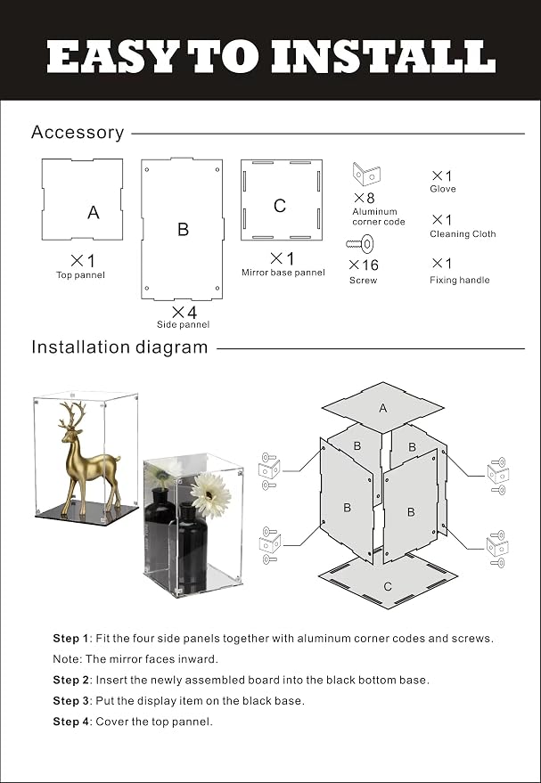 Clear Acrylic Box with Mirrored Back and Base, Removable Display Case with Lid - Image 6