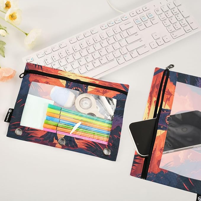 Custom Dinosaur Pencil Pouch for 3 Ring Binder, 2 Pack Personalized Name - Image 5