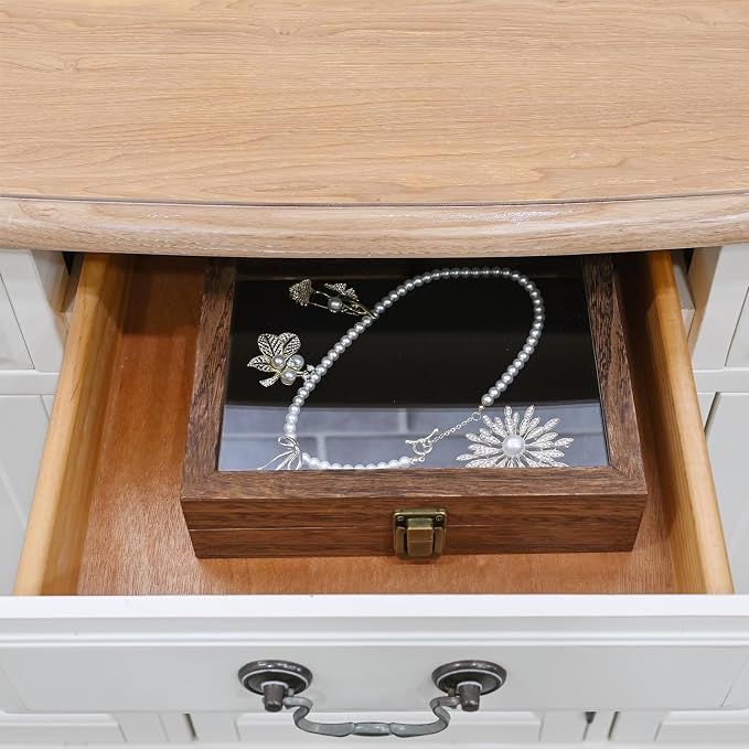MOOCA Tempered-Glass Top Small Wooden Jewelry Display Case - Image 8