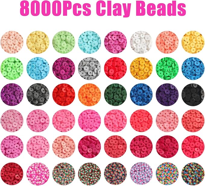 YMSDZHL 7100+PCS Clay Beads Bracelet Making Kit, 48 Color DIY Flat Preppy Beads - Image 3