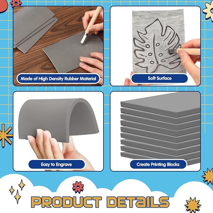 MotiMind 24 Pcs 4 x 6 x 0.12 Inch Gray Linoleum Block Rubber Stamp Carving - Image 3
