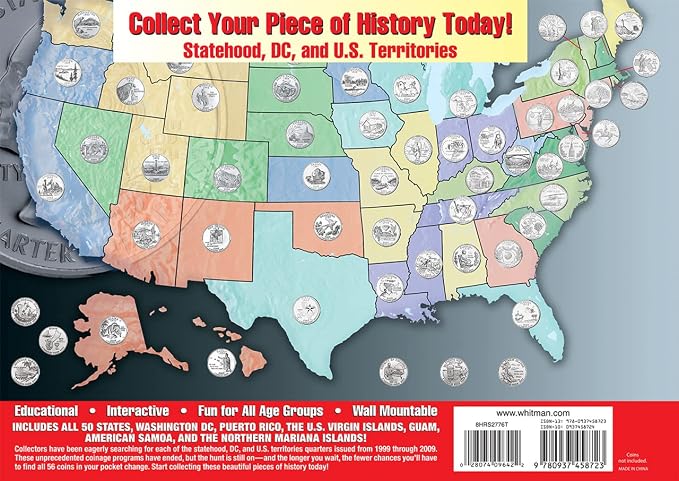 Whitman Coin Collector’s Wall Display Board Coin Map US State Quarter Series - Image 4