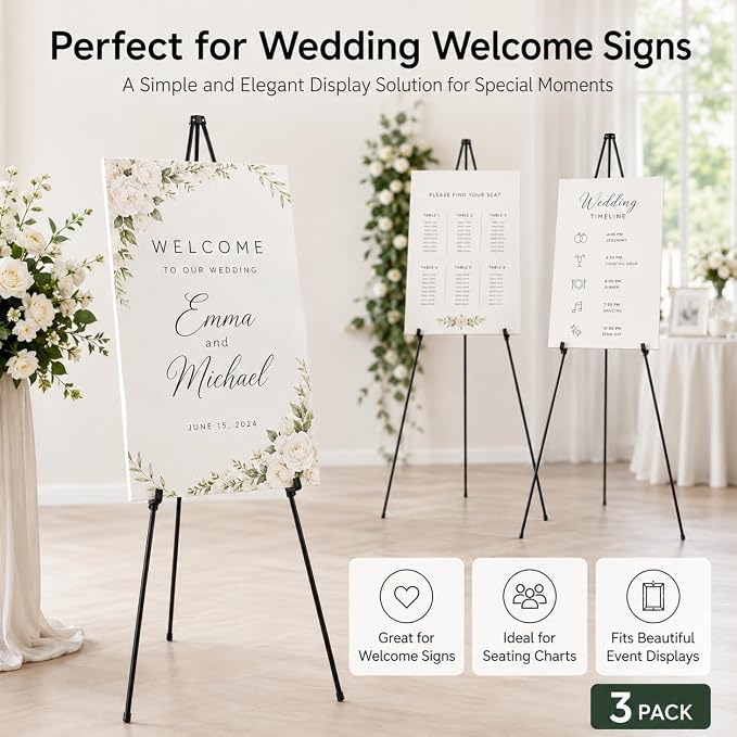 3 Pack Easel Stand for Sign, 63 Inch Portable Display Easel Stand, Poster Board - Image 3