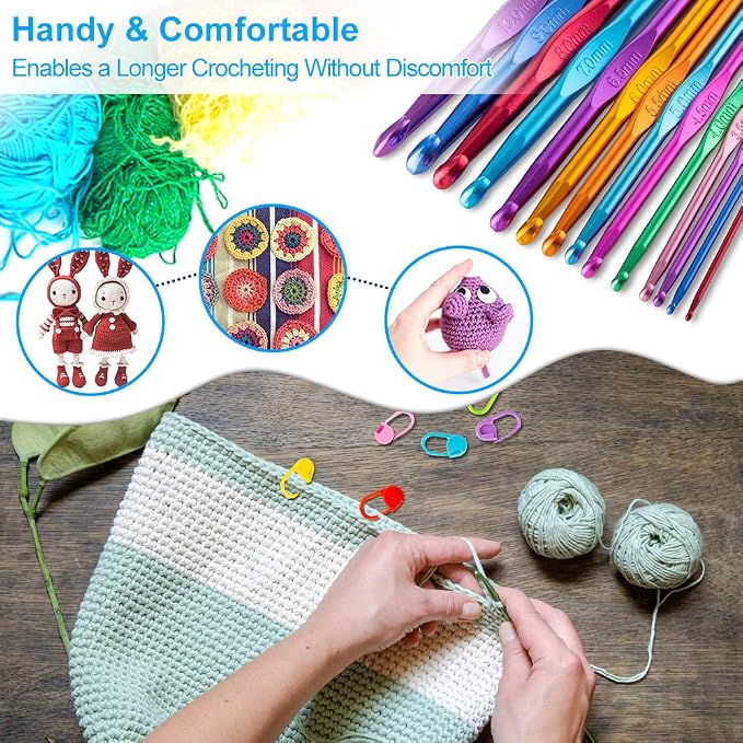 Vodiye 14 Sizes Crochet Hooks Set 2.0–10.0mm, Colorful Metal Crochet Needles - Image 2