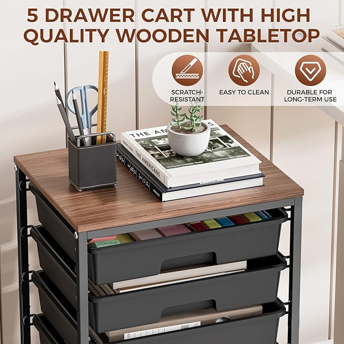 SYKIARIOL 5-Tier Rolling Utility Storage Drawer Craft Cart on Wheels - Image 6