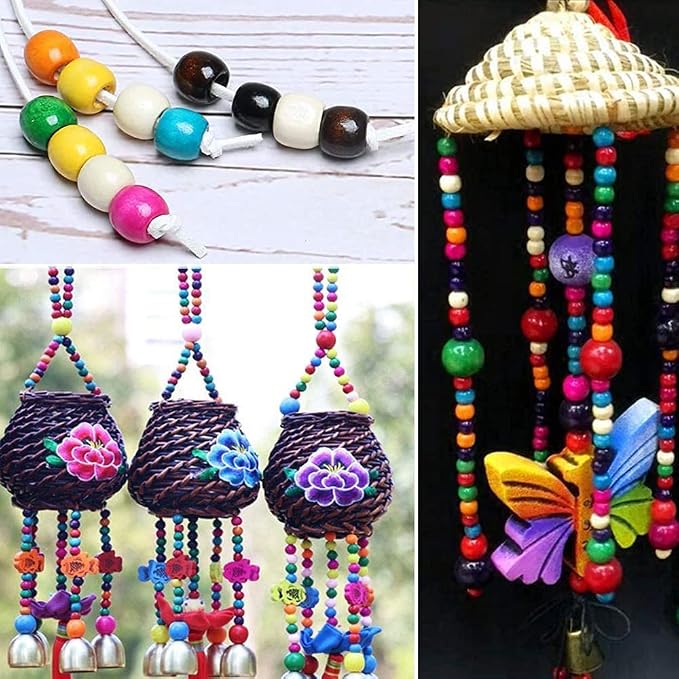 400Pcs Large Hole Wood Beads, BetterJonny Assorted Color Wooden Beads Hair - Image 3