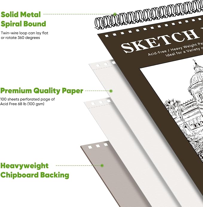 Soucolor Sketchbook 8.5x11, 100 Sheets Thick Acid-Free Drawing Paper | - Image 3