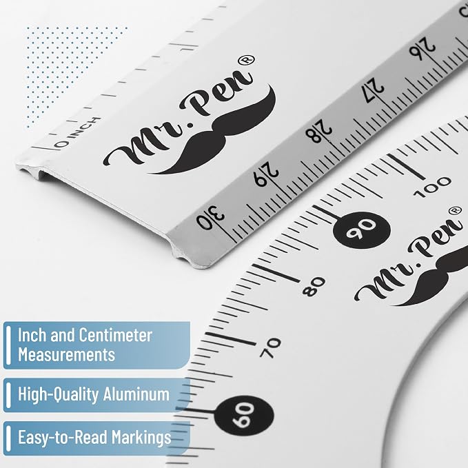 Mr. Pen- Metal Geometry Kit, 4 Pack, 45° & 30°/60° Set Squares | 6" Protractor - Image 4