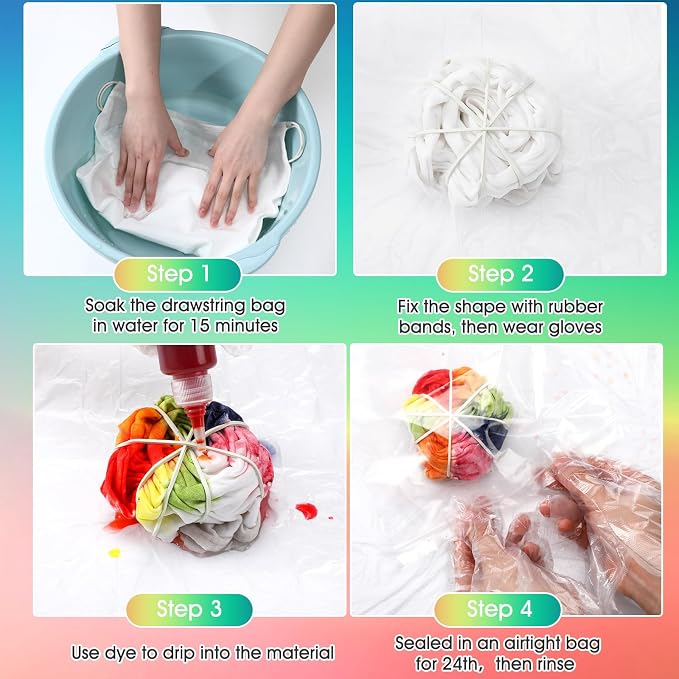 Abbylike 60pcs Tie Dye Party Cotton Drawstring Backpacks Scrunchies Bow Hair - Image 4