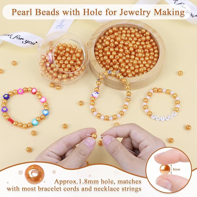 DUQGUHO Orange Pearl Beads for Crafts 6mm Plastic Pearl Beads - Image 4