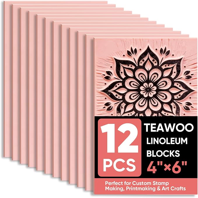 TEAWOO 12Pcs Linoleum Blocks for Printmaking – 4"x6" Premium Rubber Stamps by TEAWOO