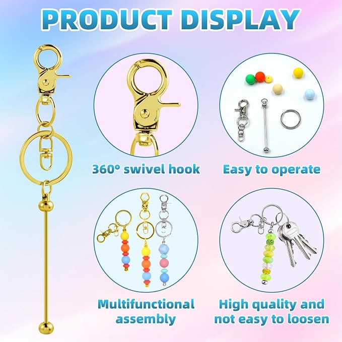 100 Pcs Beadable Keychains Bulk Kit – DIY Keychain Making Supplies - Image 3