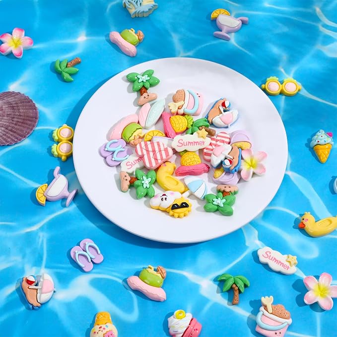 JUNEBRUSHS 80 Pcs Summer Resin Charms Flatback, Mini Beach Theme Resin Charms - Image 4