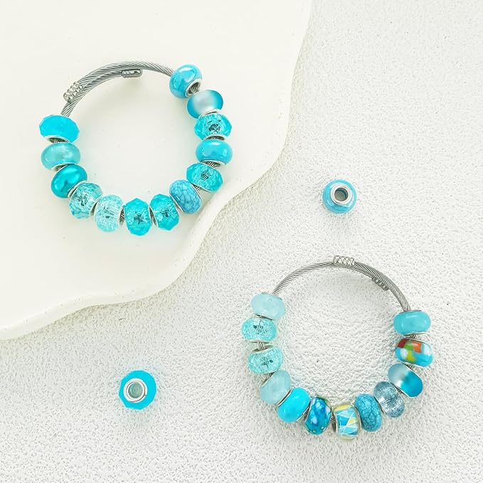Large Hole Beads Spacer Beads Lake Blue Assorted European Craft Big Beads Large - Image 3