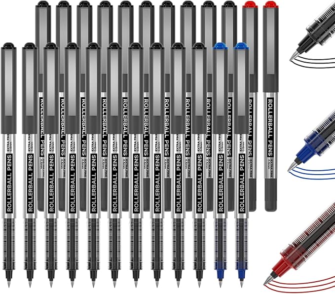 Shuttle Art RollerBall Pens, 25 Pack Fine Point Roller Ball Pens, 0.5mm Liquid by ShuttleArt