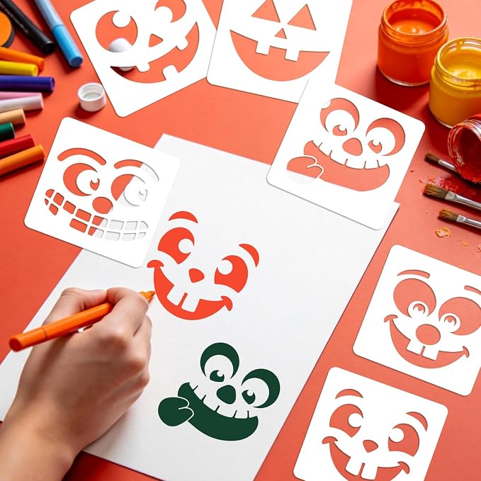 40 PCS Halloween Painting Stencils, 6 Inch Plastic Reusable Pumpkin Faces - Image 7
