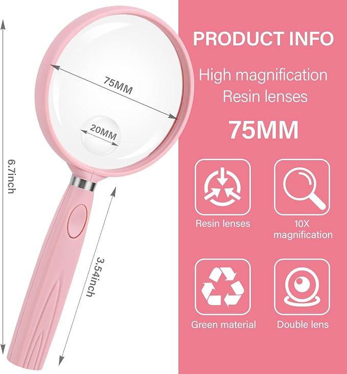 Feosky Handheld Reading Magnifier, 10X Magnifier, 75mm Shatterproof Lens - Image 2