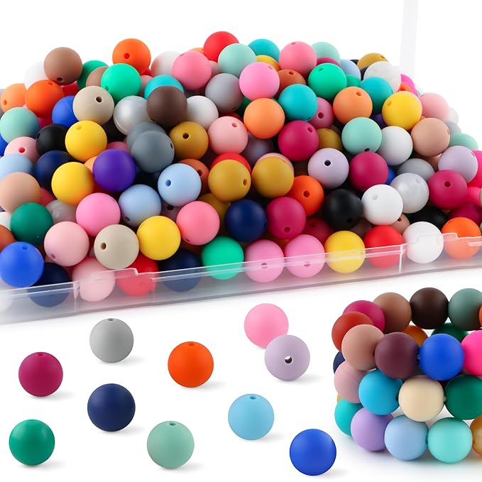 150Pcs 15mm Silicone Beads for Keychain Making and Bracelet Making, 30 Colors by Homepage