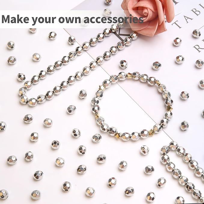 BONNY BOXX 1000pcs 6mm Acrylic Faceted Round Crystal Beads Silver Loose Spacer - Image 4