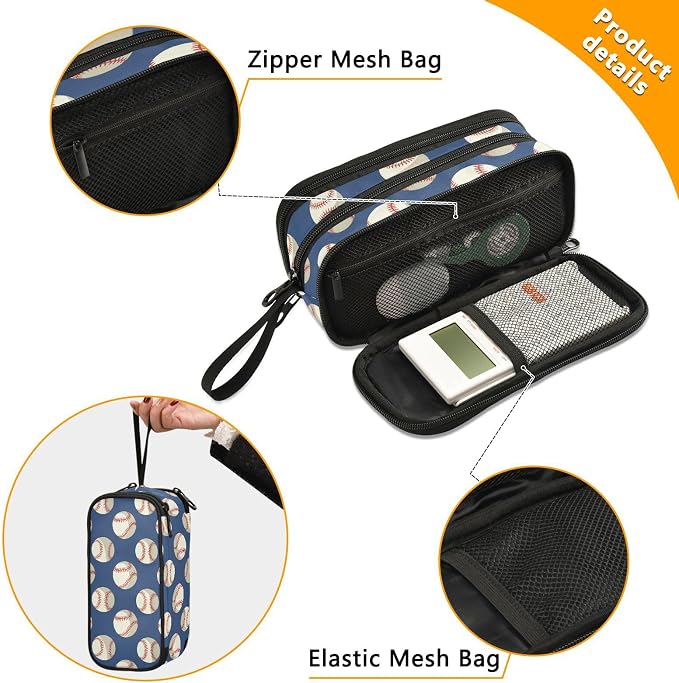 Custom Baseballs Ball Blue Pencil Case Box Boys Girls Personalized Name Large - Image 2