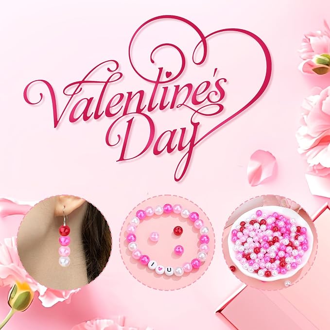 DUQGUHO 8mm Valentines Beads for Jewelry Making, Valentines Day Plastic Pearls - Image 3