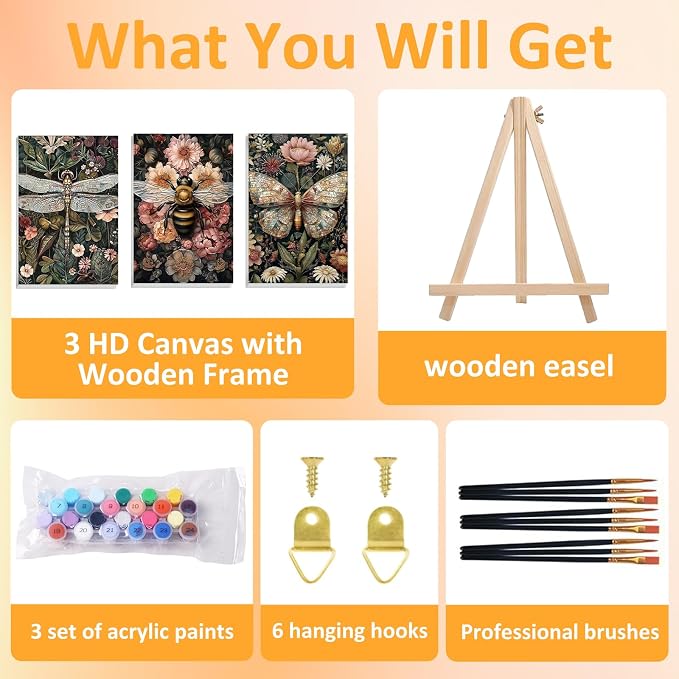 Mandun 3 Pack Paint by Numbers for Adult, Insect Paint by Numbers Kit for - Image 4