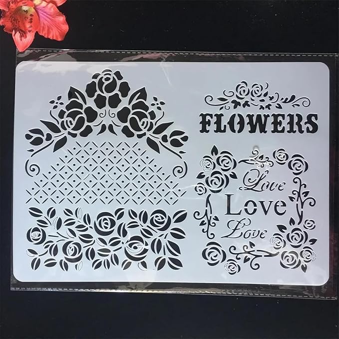 TIAMECH A4 Reusable Flowers Love Stencil - Image 2