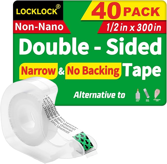 LOCKLOCK Double Sided Tape Light Duty, 40 Pack, 1/2 x 300 inches, Narrow Double by Unknown