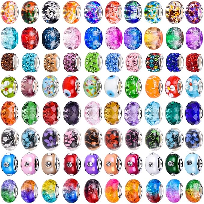 120 Pieces Assorted European Craft Beads Large Hole Lampwork Spacer Beads by AIPRIDY