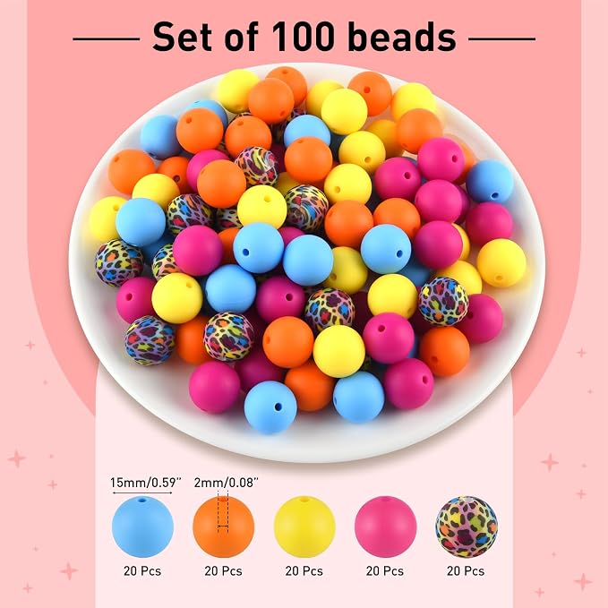 ASTARON 100 Pcs 15mm Silicone Beads - Image 2