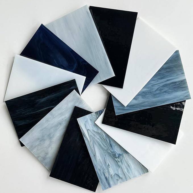 ILLUCKAI 12 Sheets Stained Glass Sheet Assorted Gray Black White Colors - Image 4
