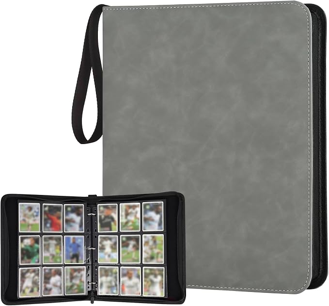 GERMUN 3 Ring 9 Pocket Zipper Card Binder, 720 Double Sided Standard PU Trading by GERMUN