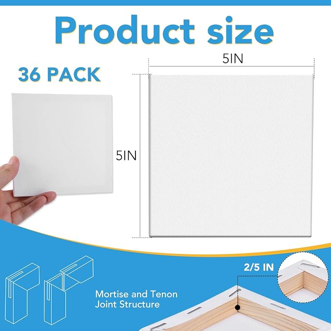 ESRICH Small Canvas Pack of 36, 5x5In Blank Canvases - Image 2