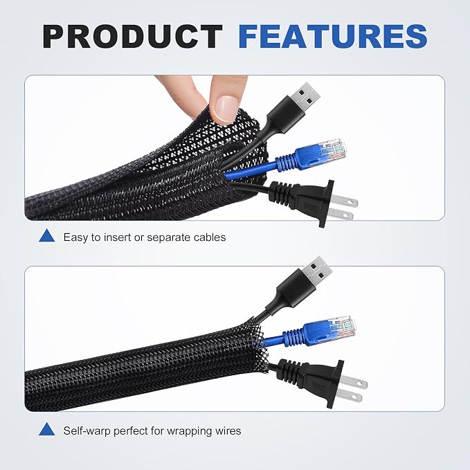 1-1/4” Cable Management Loom Wrap Sleeve Cord Wire Hider Organizer Covers | - Image 3