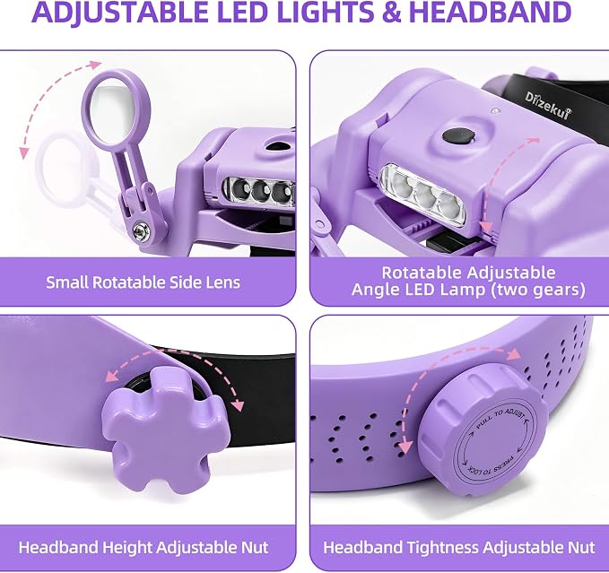 Headband Magnifying Glass with Light, Rechargeable Head Magnifying Glasses 1X - Image 5