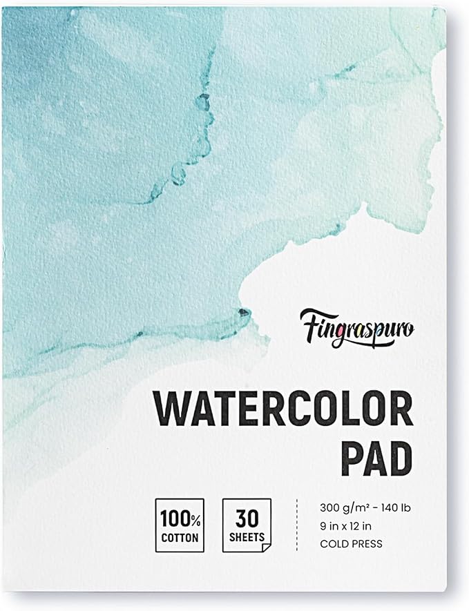 Fingraspuro 9x12 Watercolor Pad, 100% Cotton, Cold Press, 30 Sheets | 140 by Fingraspuro