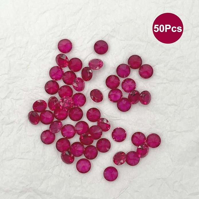 50Pcs Loose Synthetic Ruby Stone Bulk Wholesale Round Brilliant Cut Diamon - Image 4