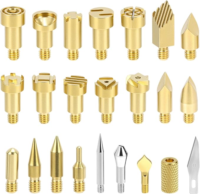 QWORK Pyrography Wood Burning Tips – 23Pcs Multifunctional Copper Crafting Set by QWORK