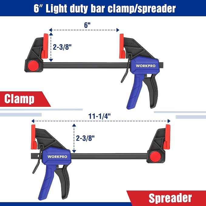 WORKPRO Mini Bar Clamps for Woodworking, 4-Piece One-Handed Clamp/Spreader - Image 2