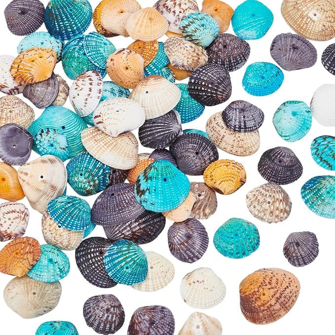 PH PandaHall 50~56pcs Dyed Natural Conch Shell Beads Drilled Tiny Scallop Sea by PHPandaHall