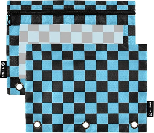 Black Blue Checkered Pattern Pencil Pouch by BOENLE-WELCOMEYOURCOMING