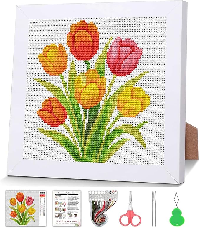 VIGEGU Tulip Cross Stitch Kits for Beginners, Flowers Stamped Cross Stitch for by VIGEGU