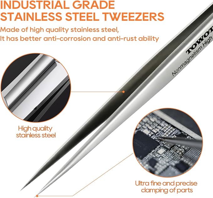 Precision Tweezers, Stainless Steel Pointed Ultrafine Tweezers - Image 2
