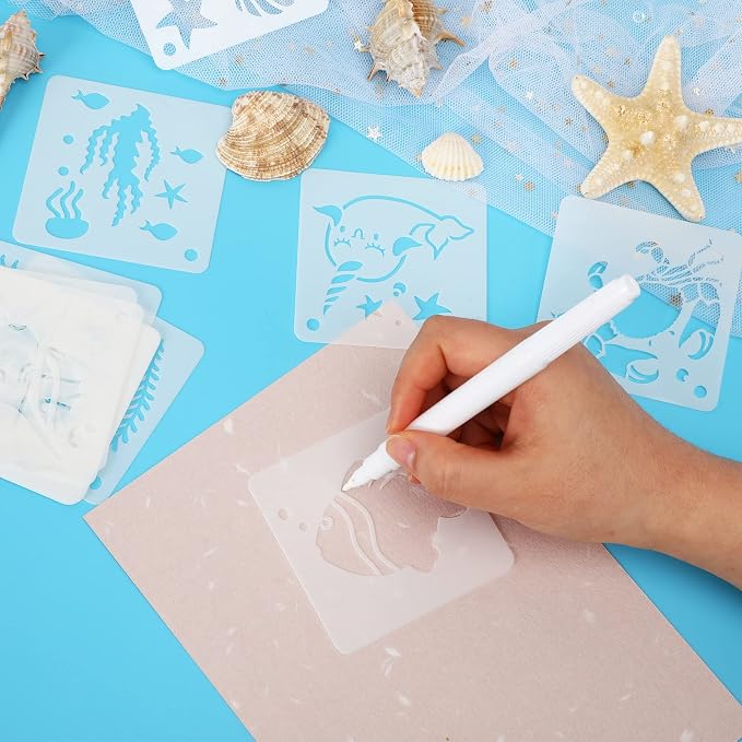 Augshy 56 Pieces Small Summer Sea Ocean Beach Stencils - Image 5