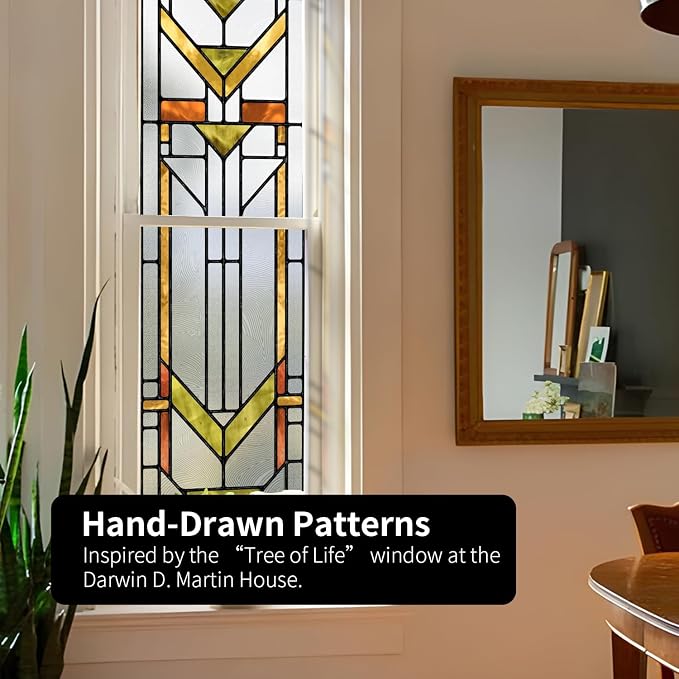 Original Hand Drawn Faux Stained Glass Window Film, Double-Sided Privacy Static - Image 5